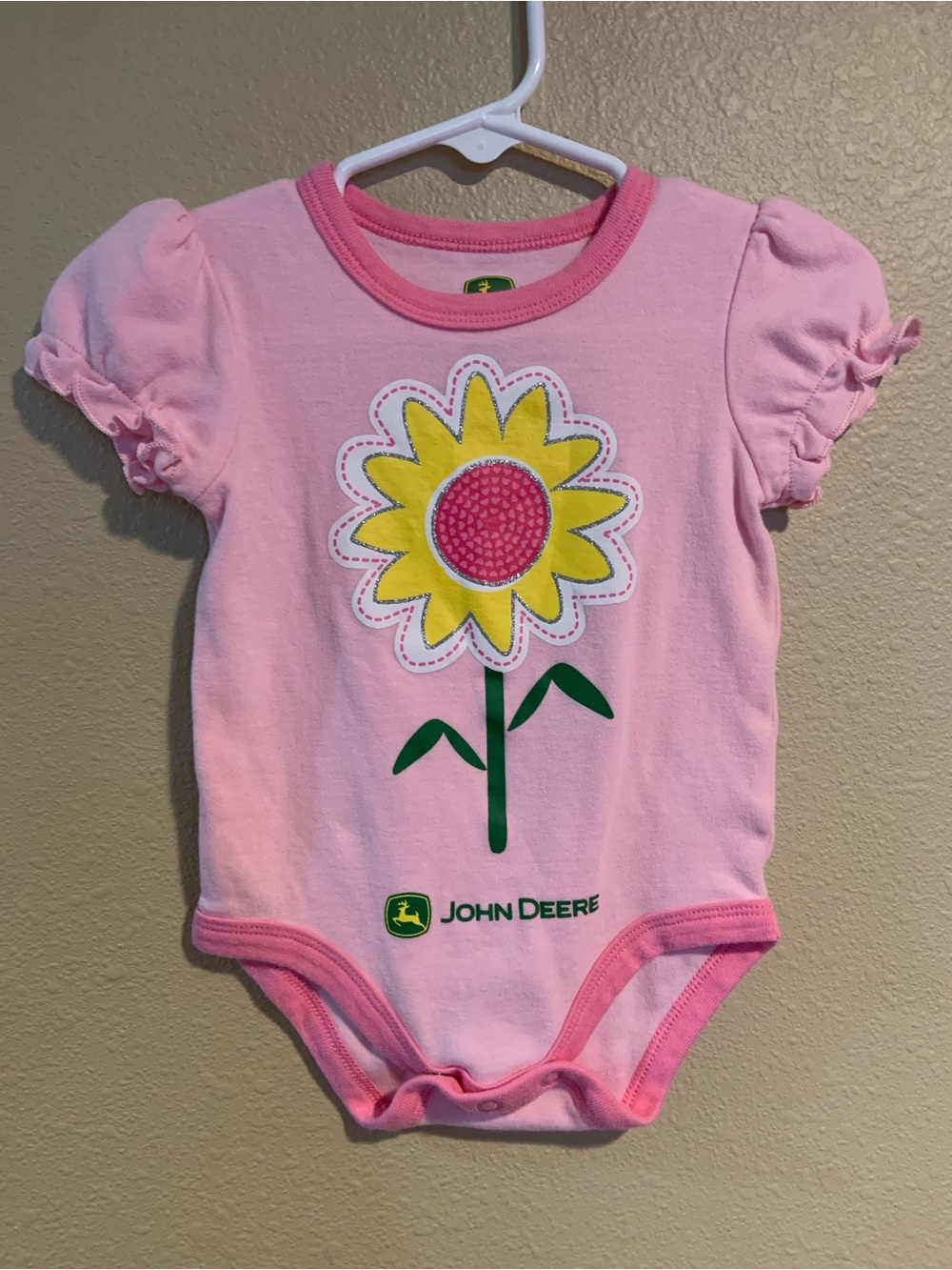 John Deere 3/6m pink daisy onesie